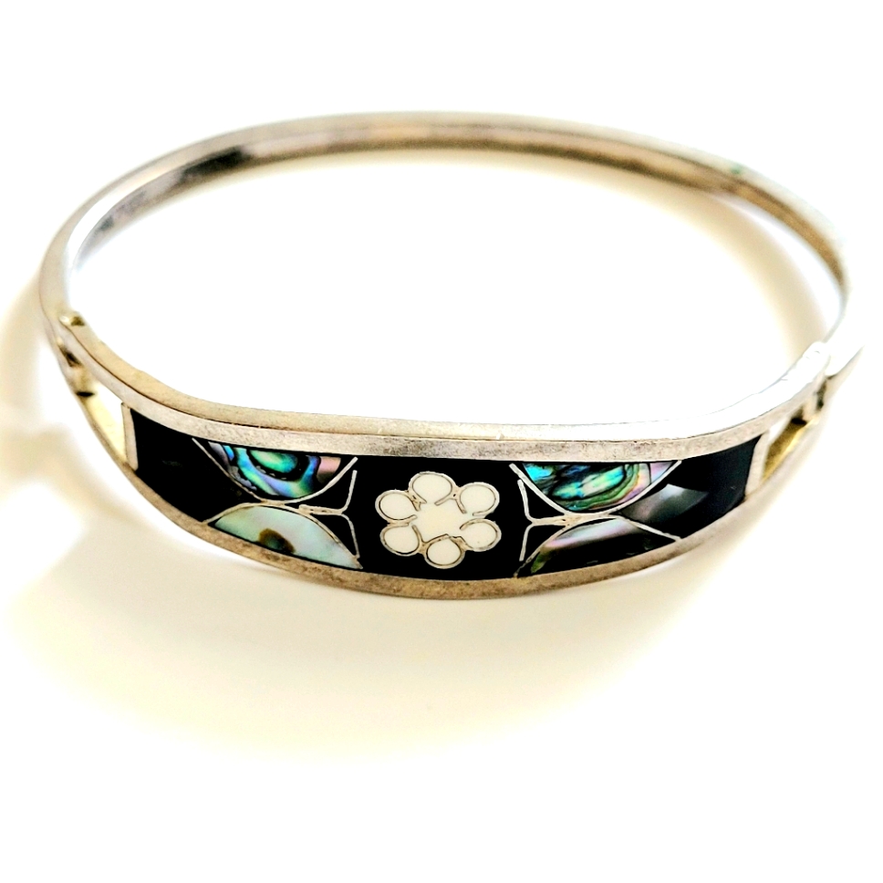 Mexican Artisan Sterling Silver And Abalone Bracelet 30$